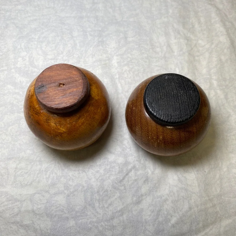 Vintage Hand Turned Wooden Ball Salt Pepper Shaker Set Round Globe Mid Century